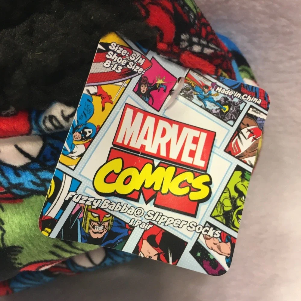 Marvel Comics Slipper Socks Kids M/L‎ 13-4 Multicolor New Avengers Fuzzy Babba